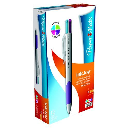 Ручка шариковая PAPER MATE автоматическая "InkJoy Quatro", 4 цвета, корпус белый (голубой, зеленый, 