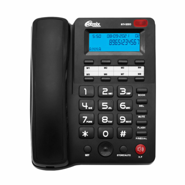 Телефон RITMIX RT-550 black, АОН, спикерфон, память 100 номеров, тональный/импульсный режим Телефон RITMIX RT-550 black, АОН, спикерфон, память 100 номеров, тональный/импульсный режим