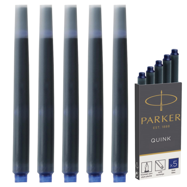 Картриджи чернильные PARKER (Германия) "Cartridge Quink", комплект 5 шт., 1950384, синие ОЗ 