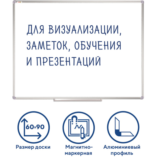 Доска магнитно-маркерная 60х90см, алюминиевая рамка, STAFF Profit