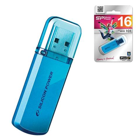 Флэш-диск 16GB SILICON POWER Helios 101 USB 2.0, металл. корпус, голубой, SP016GBUF2101V1B