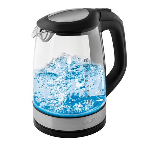 Чайник SCARLETT SC-EK27G19, 2,2 л, 2200 Вт, закрытый нагревательный элемент, стекло, черный, SC - E