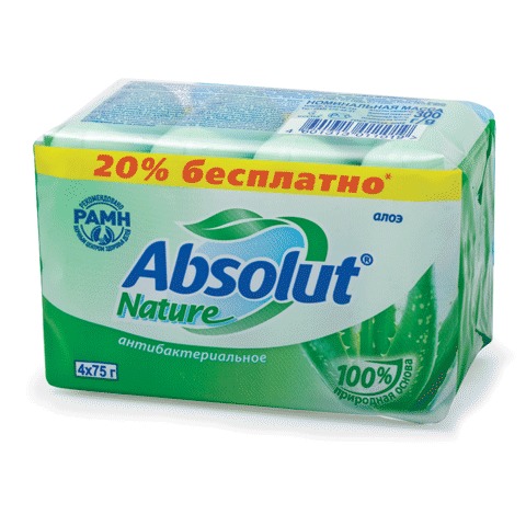 Мыло туалетное 300г ABSOLUT 4шт.х75г, "Алоэ", антибактериальное, 1019 Мыло туалетное 300г ABSOLUT 4шт.х75г, "Алоэ", антибактериальное, 1019