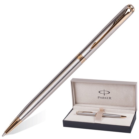 Ручка шариковая PARKER Sonnet Stainless Steel Slim GT корпус нерж. сталь, позолоченные детали