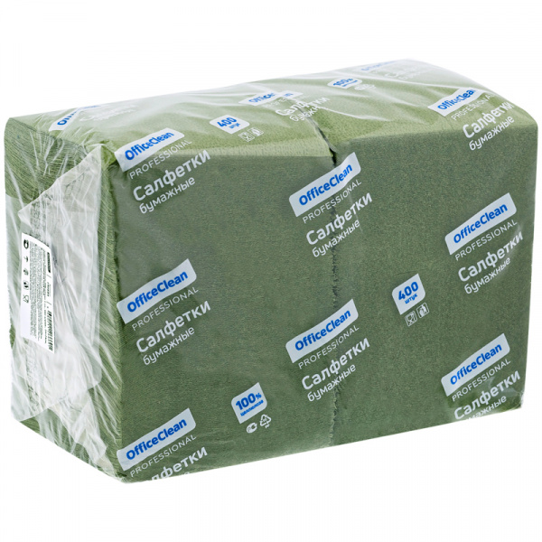 Салфетки бумажные OfficeClean Professional "Profi Pack", 1 слойн., 24*24см, зеленые, 400шт.