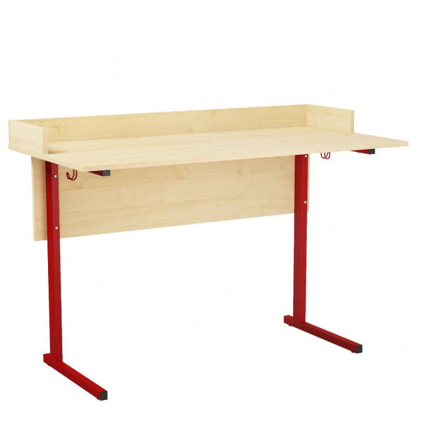 Стол ученический с бортом (пластик), цвет - клен, м/к красный