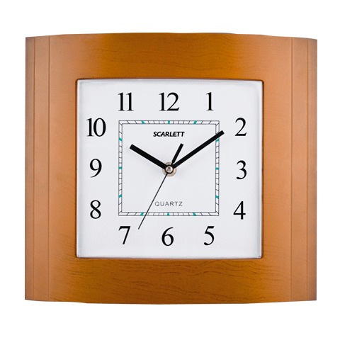 Часы настен. SCARLETT SC-55QP прямоуг, белые, коричн.рамка, плавный ход, 29.8х26.4х4.5 см