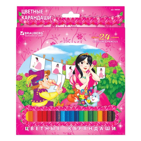 Карандаши цветные BRAUBERG "Rose Angel" (Ангел Роз), 24 цв., заточенные