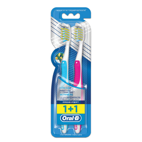 Зубные щетки ORAL-B (Орал-Би) Pro-Expert, комплект 2 шт., "Экстра Чистка", средняя жесткость ОЗ