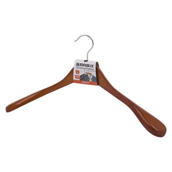 Вешалка-плечики BRABIX "Люкс", для верхней одежды, дерево, 45 см, цвет вишня, 601173