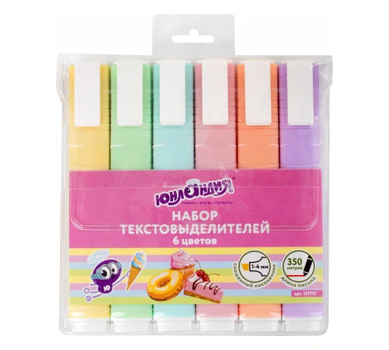 Набор текстовыделителей ЮНЛАНДИЯ 6 шт., АССОРТИ, "COLORSTAR PASTEL", линия 1-4 мм, 151717