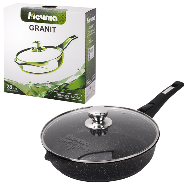 Сковорода 28 см, съемная soft-touch ручка, крышка, антипригарное покрытие, МЕЧТА "Гранит Black", с02 Сковорода 28 см, съемная soft-touch ручка, крышка, антипригарное покрытие, МЕЧТА "Гранит Black", с02