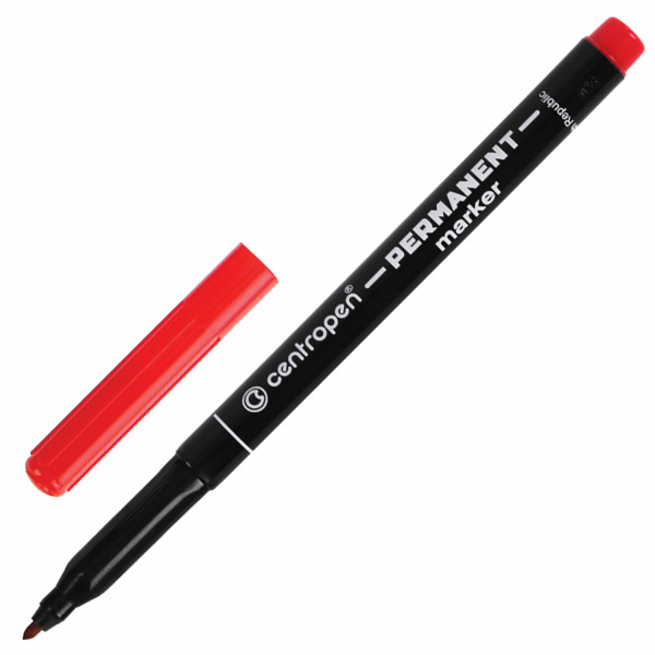 Маркер перманентный (нестираемый) CENTROPEN, трехгранный, круглый наконечник 1 мм, красный, 2536/1К