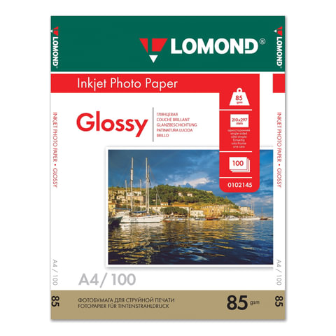 Фотобумага LOMOND д/струйной печати А4, 85г/м, 100л., односторонняя, глянцевая (0102145)
