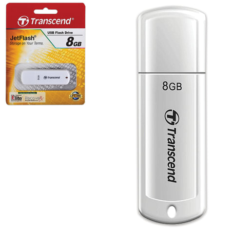 Флэш-диск TRANSCEND 8GB JetFlash 370 USB 2.0, скорость чтения/записи - 15/11 Мб/сек, БЕЛЫЙ
