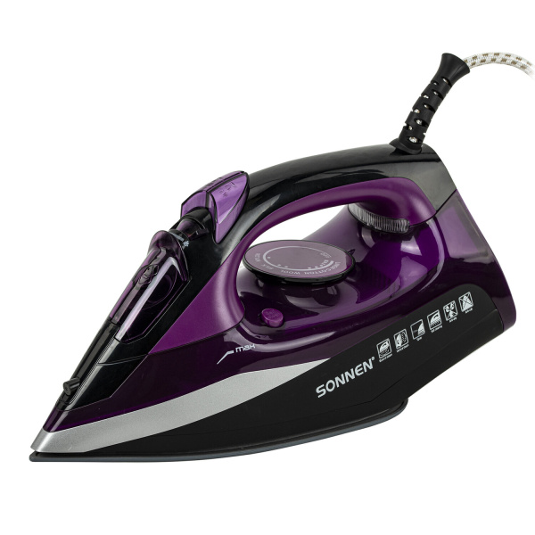 Утюг SONNEN SI-270, 2600 Вт, керамическое покрытие, антикапля, антинакипь, черный/фиолетовый