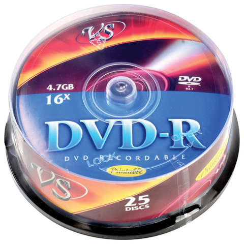 Диски DVD-R VS 4,7Gb 16x 25шт Cake Box с поверхностью для печати VSDVDRIPCB2501 (ш/к - 20342) 