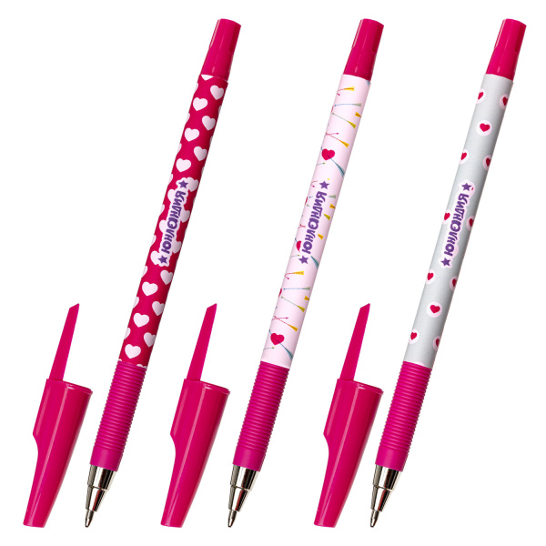 Ручка шариковая ЮНЛАНДИЯ "HEARTS", синяя, SOFT-TOUCH покрытие, узел 0,7 мм, линия 0,35мм, 143729