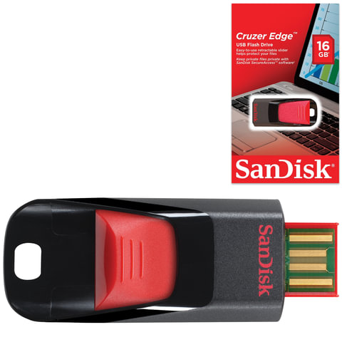 Флэш-диск 16 GB, SANDISK Cruzer Edge, USB 2.0, черный