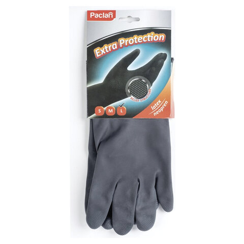Перчатки хоз. неопреновые, ХБ напыление, L (большой), черные, PACLAN "Extra Protection", 407750 