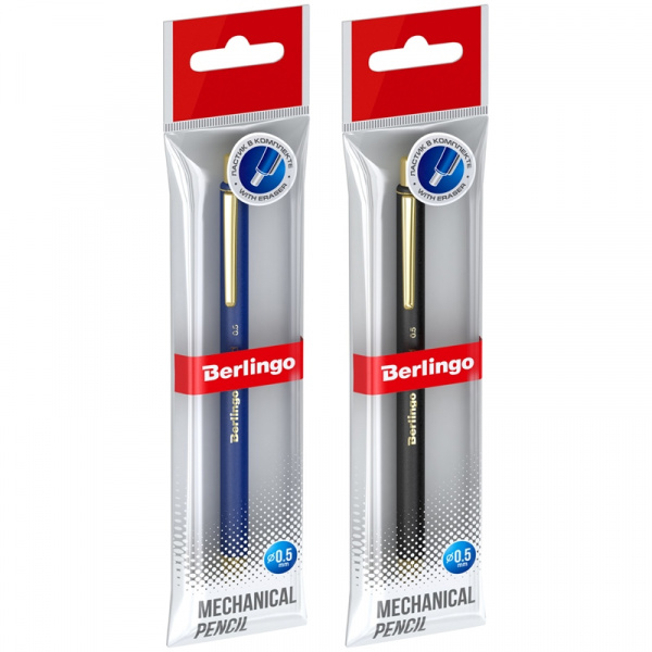 Карандаш механический Berlingo "xGold", с ластиком, ассорти, 0,5мм, 1шт в пакете BSk_12101_1