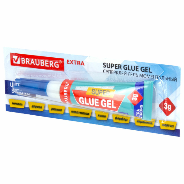 Клей-Гель моментальный (1 шт.), ультрапрочный суперклей BRAUBERG EXTRA, отрывная мультикарта, 3 г, 6