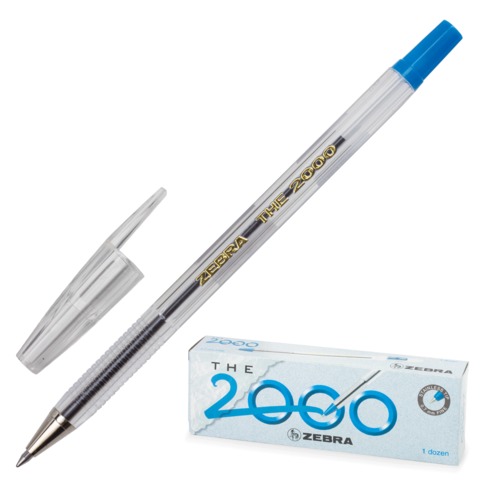 Ручка шариковая ZEBRA "The 2000metal tip", корпус прозрачный, толщ.письма 0,7мм, синяя, THE 2000 BL