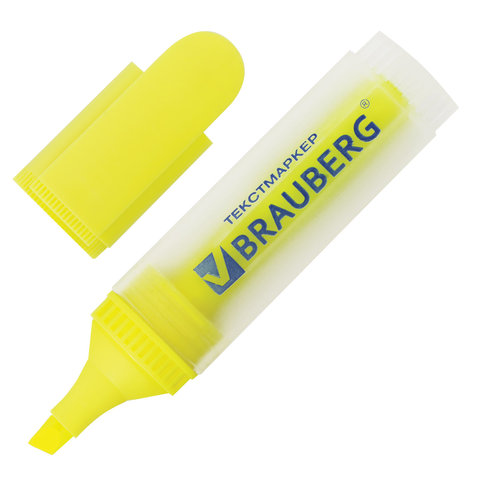 Текстмаркер BRAUBERG "FLUO", скошенный наконечник  1-5 мм, лимонный, 150398