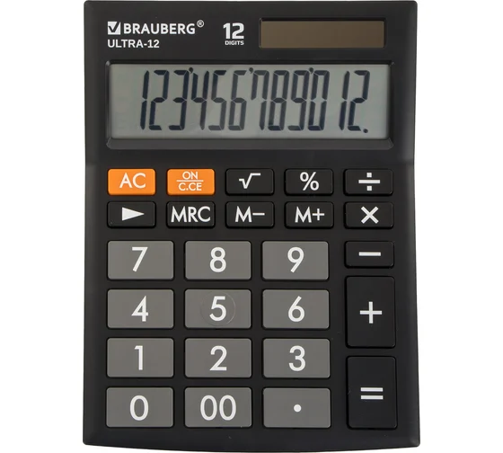 Калькулятор настольный BRAUBERG CH-12-BK (153х103 мм), 12 разрядов, двойное питание, черный, 272958