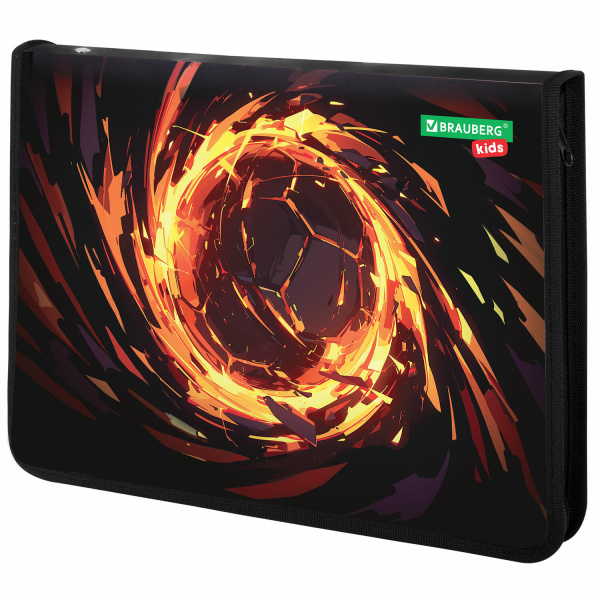 Папка для тетрадей BRAUBERG KIDS А4, 1 отделение, пластик, молния вокруг, "Fire split", 273338