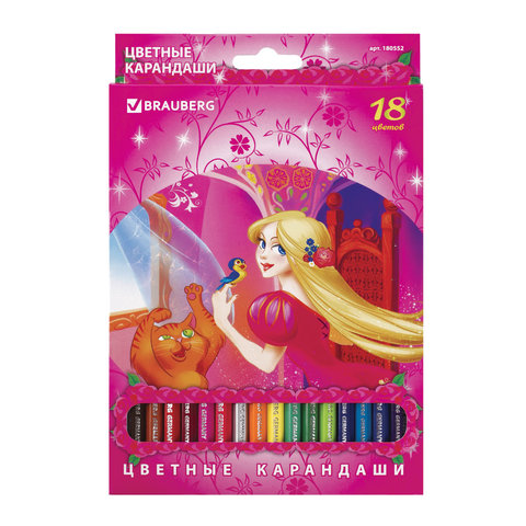 Карандаши цветные BRAUBERG "Rose Angel" (Ангел Роз), 18 цв., заточенные