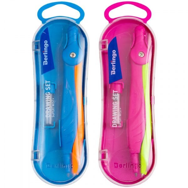 Готовальня Berlingo "Supertwist", 2 предмета, пластиковый циркуль 120мм, пластик. футляр DS_10102