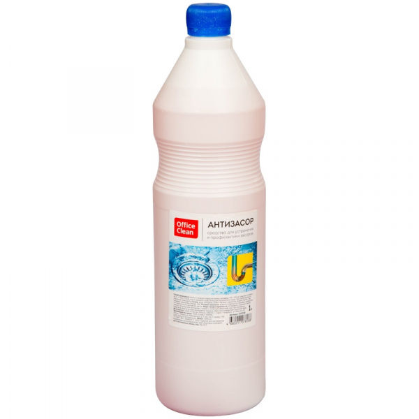 Средство для прочистки канализационных труб 1л OfficeClean "Антизасор", жидкость, 1л