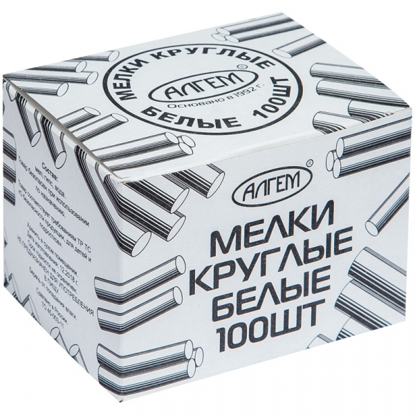 Мелки белые Алгем, круглые, картонная коробка