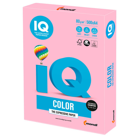 Бумага IQ (АйКью) color, А4, 80 г/м2, 500 л., пастель розовый фламинго, OPI74