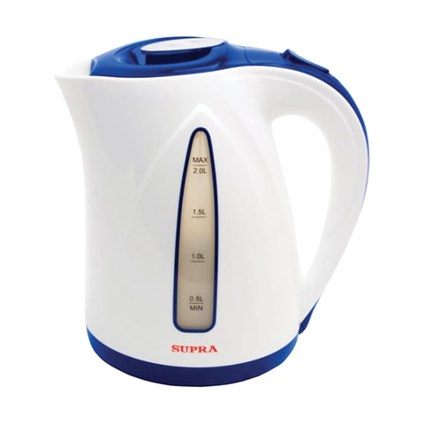 Чайник SUPRA KES-2004, закрытый нагр.элемент, объем 2л, мощн. 2200Вт ,пластик, белый с синим