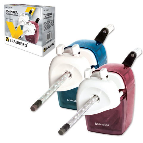 Точилка механическая BRAUBERG "Smash", металлический механизм, цвет ассорти, 221279