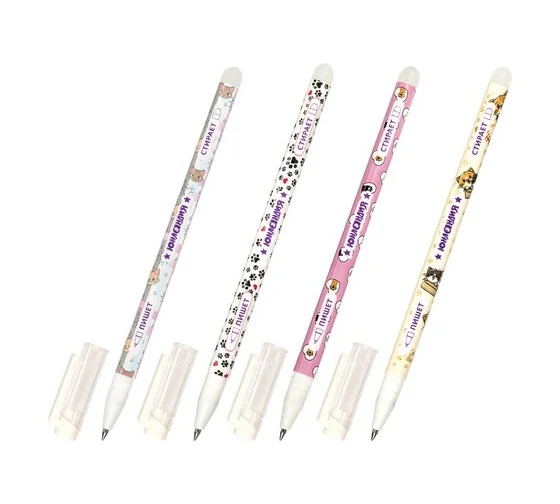 Ручка стираемая гелевая ЮНЛАНДИЯ "Котята", СИНЯЯ, корпус ассорти, узел 0,5 мм, линия письма 0,35 мм,