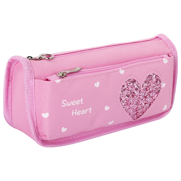 Пенал-косметичка ЮНЛАНДИЯ, 2 отделения, полиэстер, Heart, розовый, 21х6х9 см, 270258