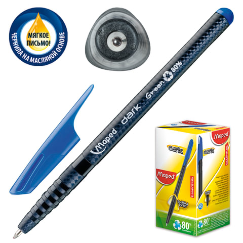 Ручка шариковая масляная MAPED (Франция) "Green Dark", корпус черный, трехгран, 0,6мм, 225430, синяя