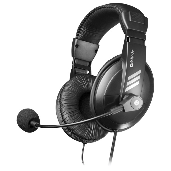 Наушники с микрофоном (гарнитура) DEFENDER HN-750, проводная, 2 м, стерео с оголовьем, регулятор гро