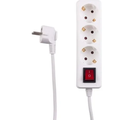 Удлинитель сетевой DEFENDER S330, 3 розетки, c заземлением, выключатель, 10А, длина 3 м, белый, 9923