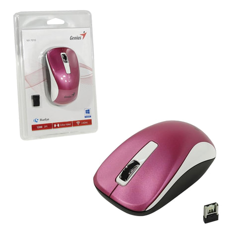 Мышь беспроводная GENIUS NX-7010, 2 кнопки + 1 колесо-кнопка, оптическая, пурпурная  Мышь беспроводная GENIUS NX-7010, 2 кнопки + 1 колесо-кнопка, оптическая, пурпурная