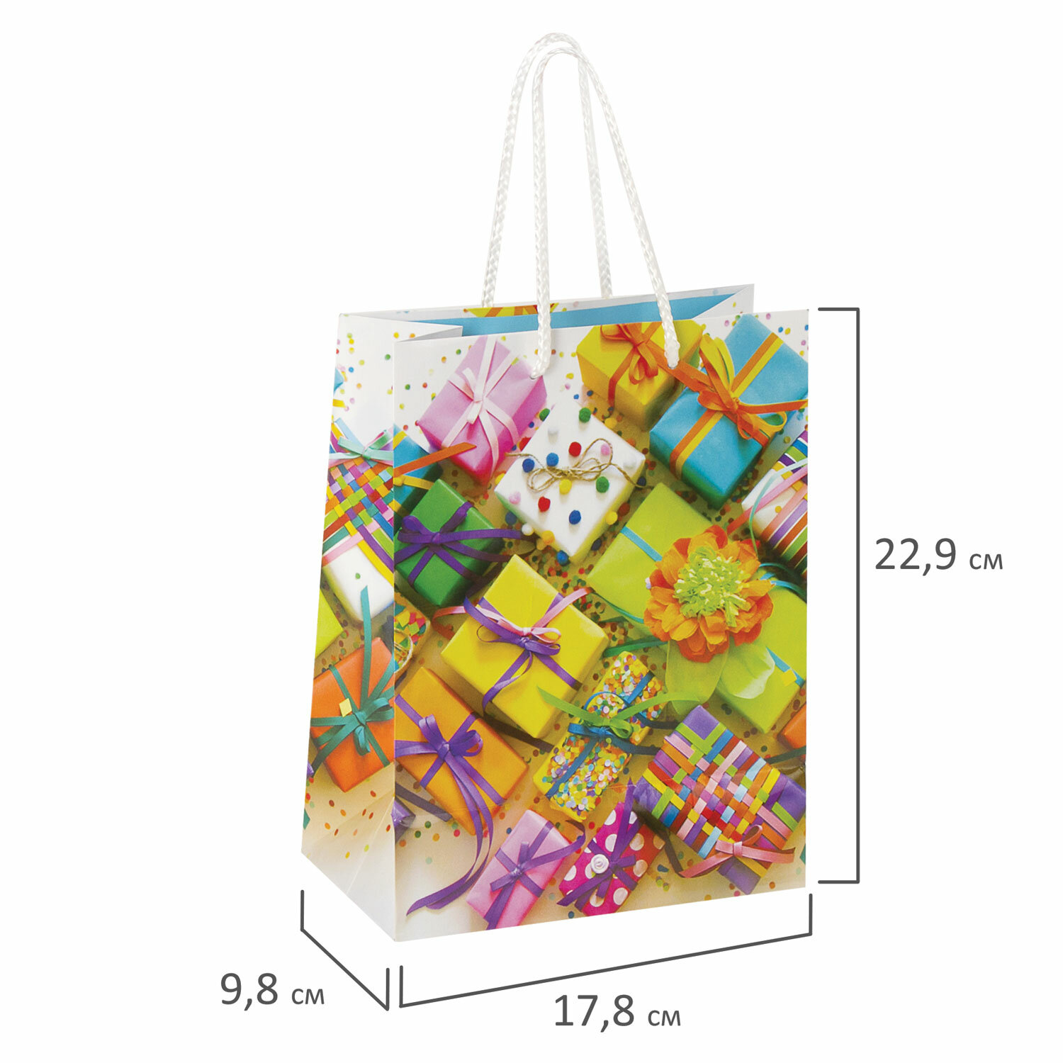 Пакет подарочный (1 штука) 18x10x23 см, ЗОЛОТАЯ СКАЗКА "Яркие подарки", ламинированный, 606591 Пакет подарочный (1 штука) 18x10x23 см, ЗОЛОТАЯ СКАЗКА "Яркие подарки", ламинированный, 606591