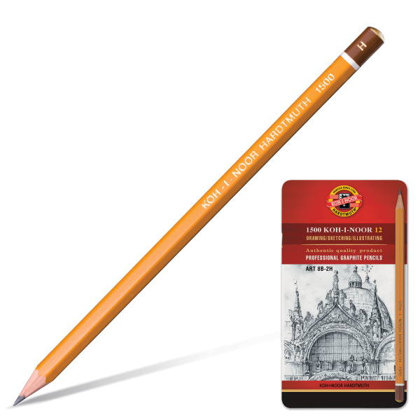 Карандаши ч/гр KOH-I-NOOR, НАБОР 12шт., "Art", 8В-2H, без резинки, заточ, метал.короб, 1502012008PL Карандаши ч/гр KOH-I-NOOR, НАБОР 12шт., "Art", 8В-2H, без резинки, заточ, метал.короб, 1502012008PL