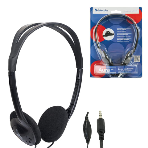 Наушники DEFENDER Aura 101, проводные, 1,8 м, накладные, черные, 63101 Наушники DEFENDER Aura 101, проводные, 1,8 м, накладные, черные, 63101