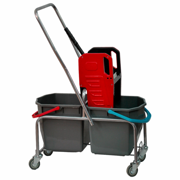 Тележка уборочная Eco-Force, 2 съемных ведра по 25 л, отжим, металлический каркас, бесшумные колеса,