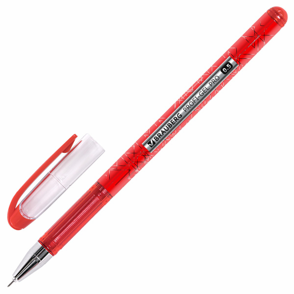 Ручка гелевая BRAUBERG "Profi-Gel PRO", КРАСНАЯ, линия письма 0,4 мм, игольчатый наконечник 0,5 мм, 