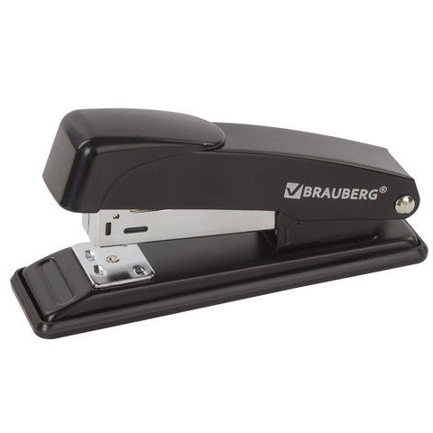 Степлер №24/6, 26/6 металлический BRAUBERG "Office", до 20 листов, черный