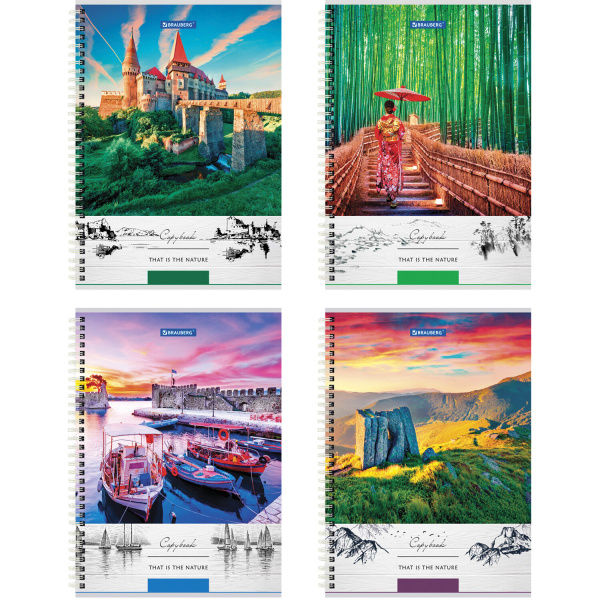 Тетрадь А4 80л. клетка на спирали BRAUBERG, обложка твердая, Nature
